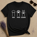 Rock Paper Scissors — Cat Paw Humor Graphic T-Shirt for Women in Black