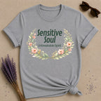 Sensitive Soul Unbreakable Spirit — Watercolor Botanical T-Shirt for Women in Sport Grey