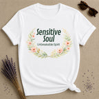 Sensitive Soul Unbreakable Spirit — Watercolor Botanical T-Shirt for Women in White