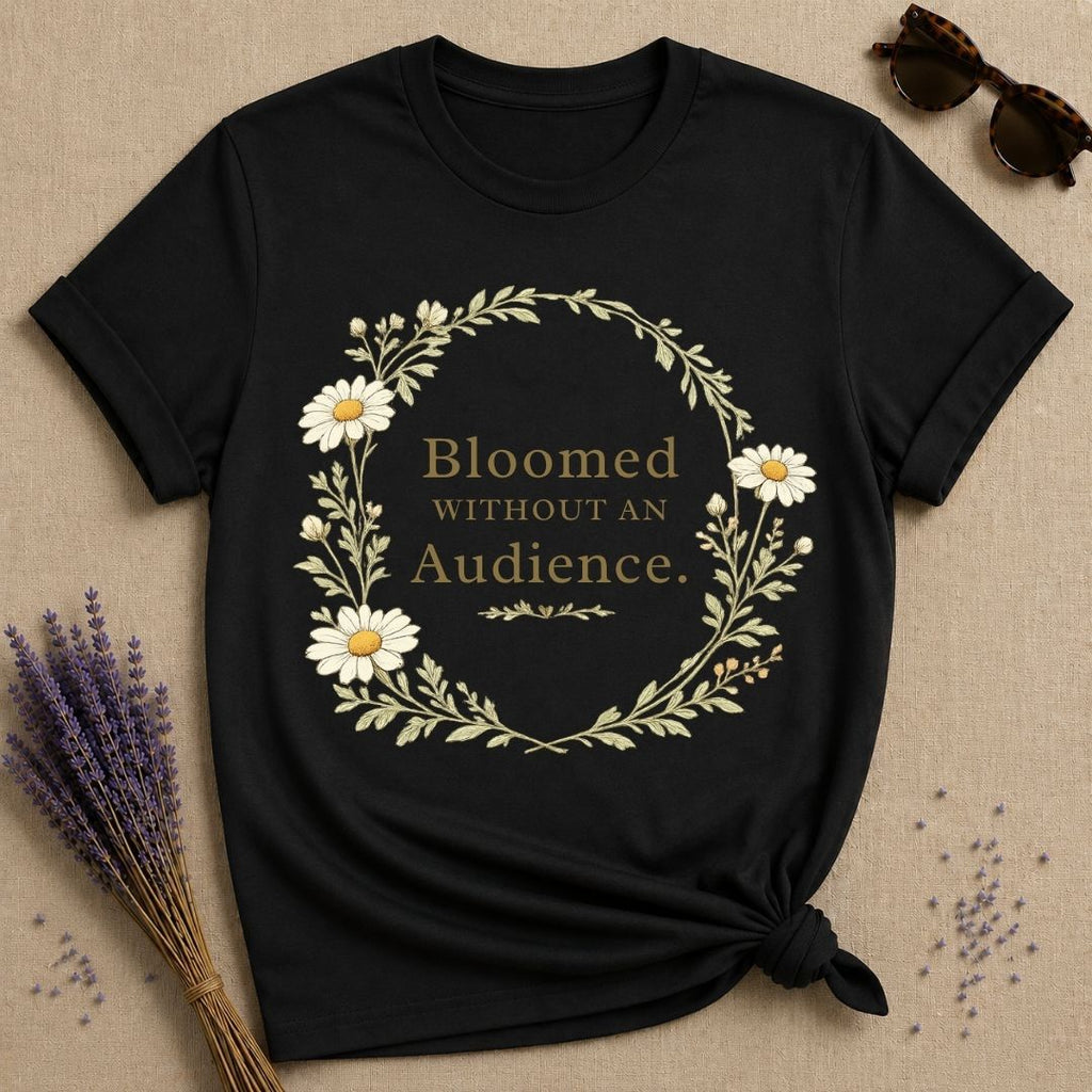 She Bloomed Without an Audience — Botanical Arch T-Shirt for Women