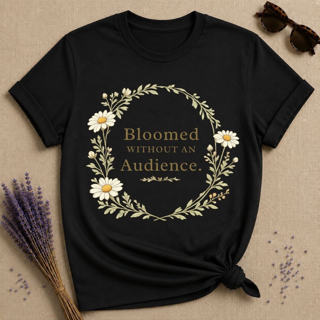 She Bloomed Without an Audience — Botanical Arch T-Shirt for Women