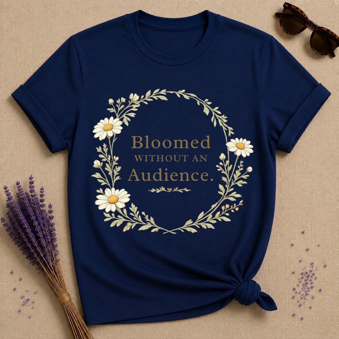 She Bloomed Without an Audience — Botanical Arch T-Shirt for Women