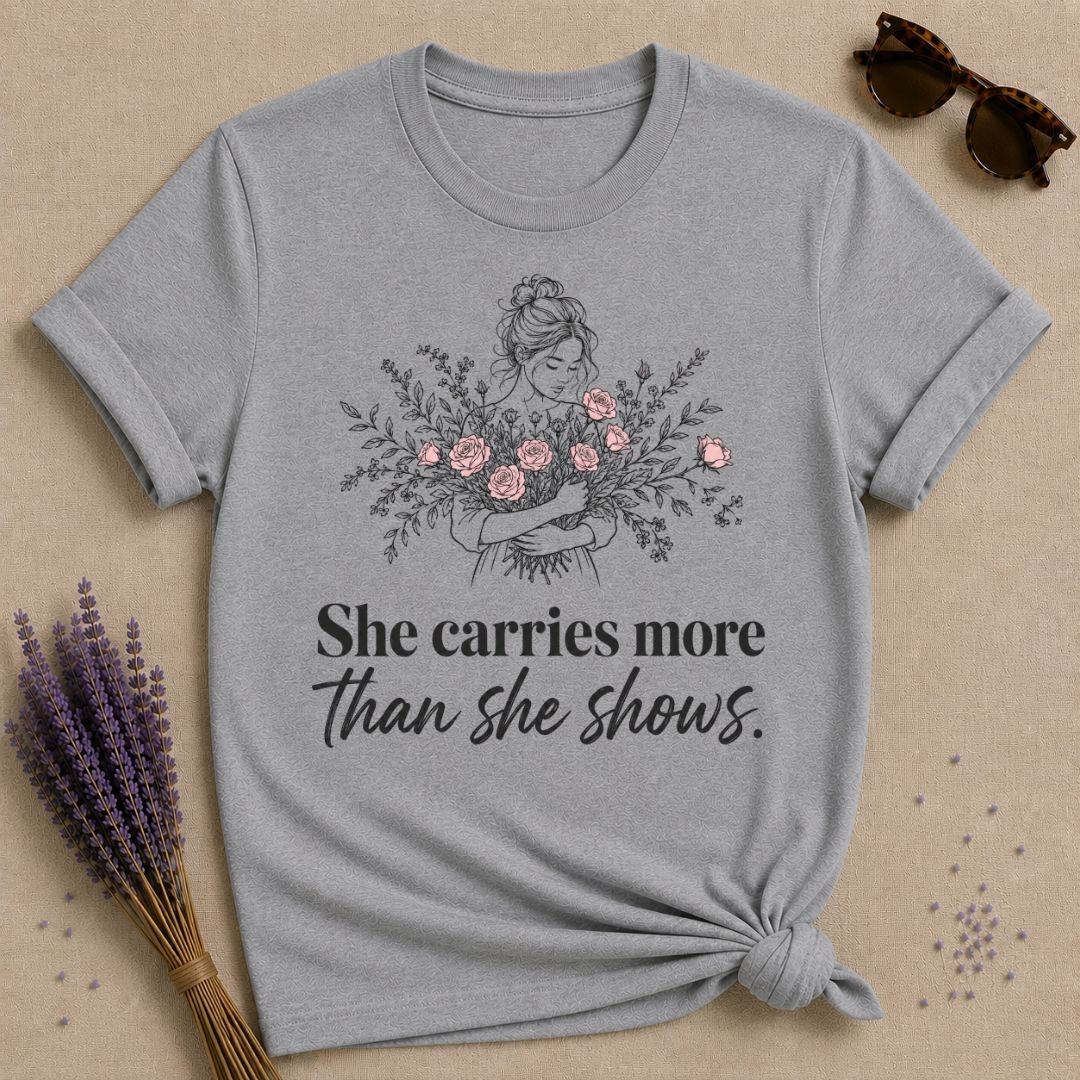 She Carries More Than She Shows — Floral Woman T-Shirt