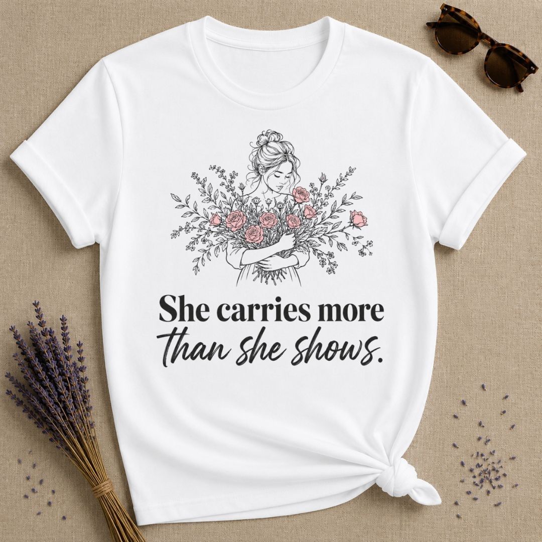 She Carries More Than She Shows — Floral Woman T-Shirt