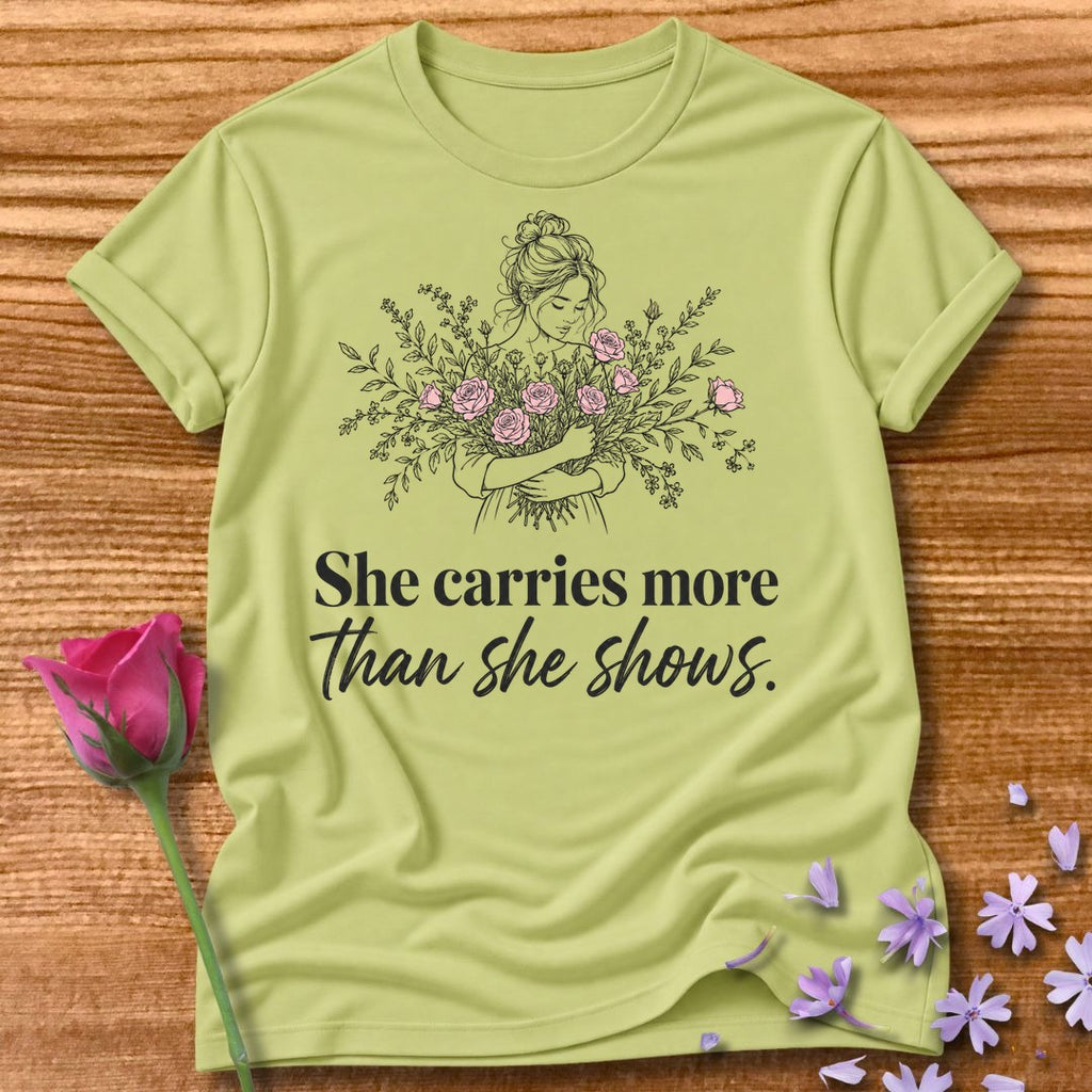 She Carries More Than She Shows — Floral Woman in Pistachio