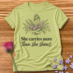 She Carries More Than She Shows — Floral Woman in Pistachio