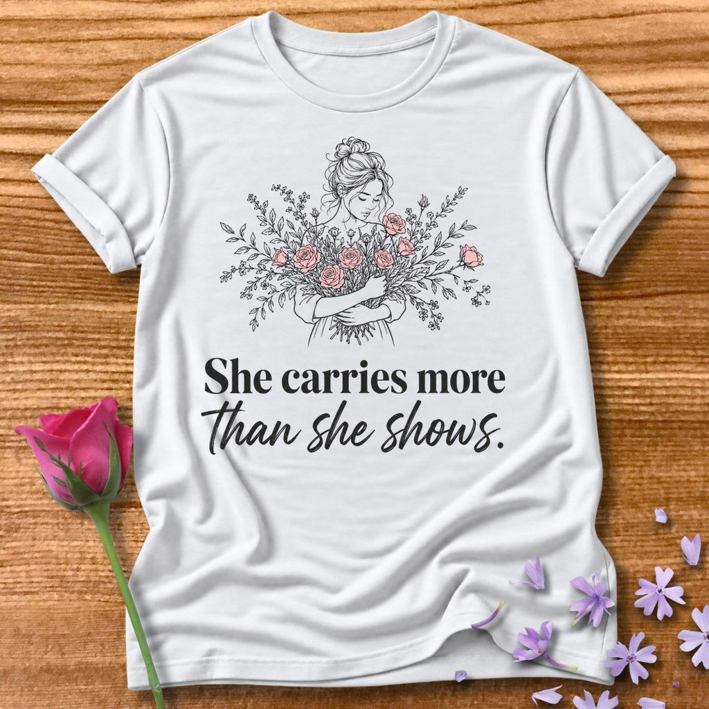 She Carries More Than She Shows — Floral Woman in White