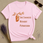 She Changed Without Permission — Chrysalis Botanical T-Shirt for Women in Light Pink
