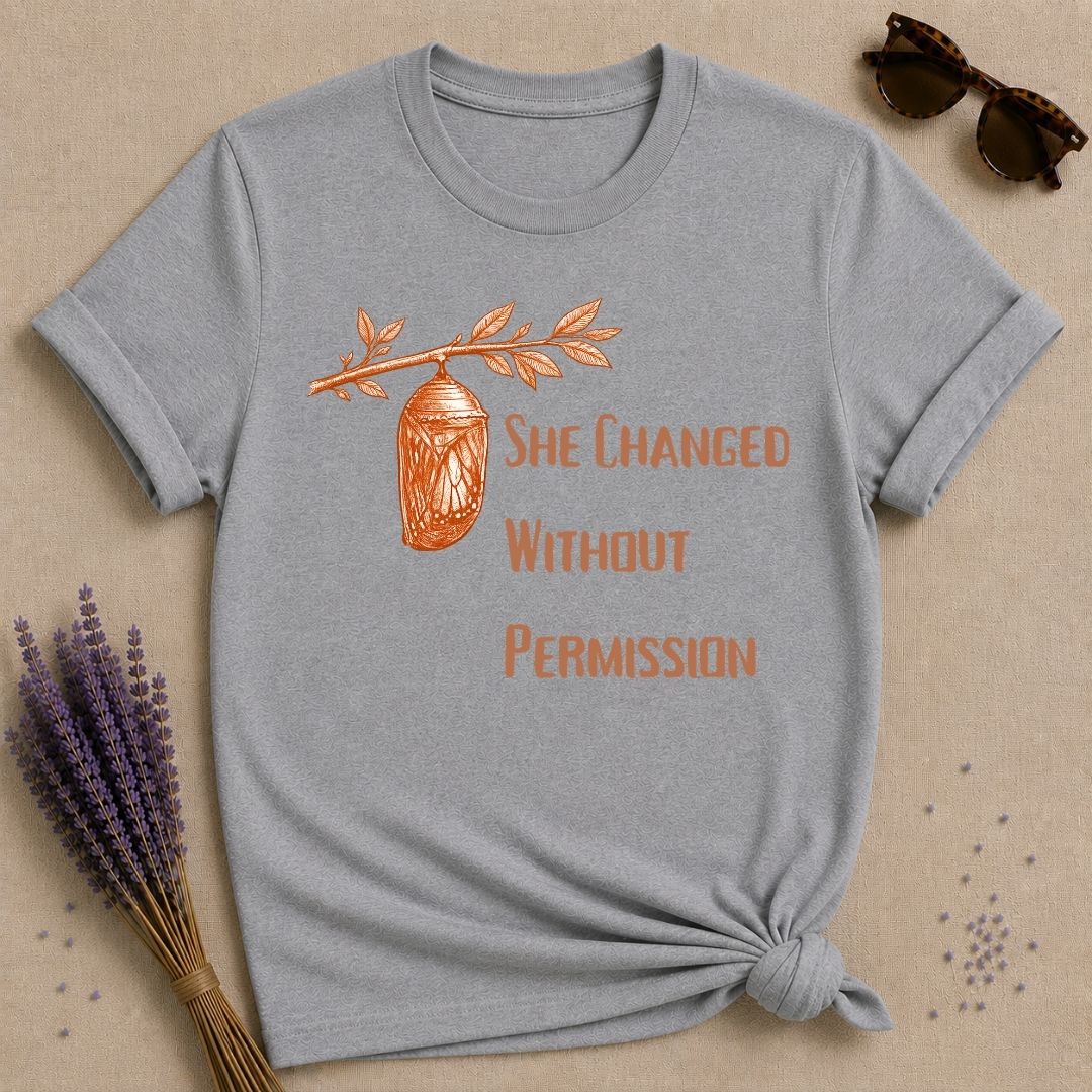 She Changed Without Permission — Chrysalis Botanical T-Shirt for Women in Sport Grey