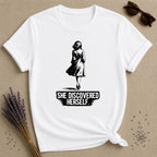 She Discovered Herself — Washed Out Dark Vintage T-Shirt for Women in White