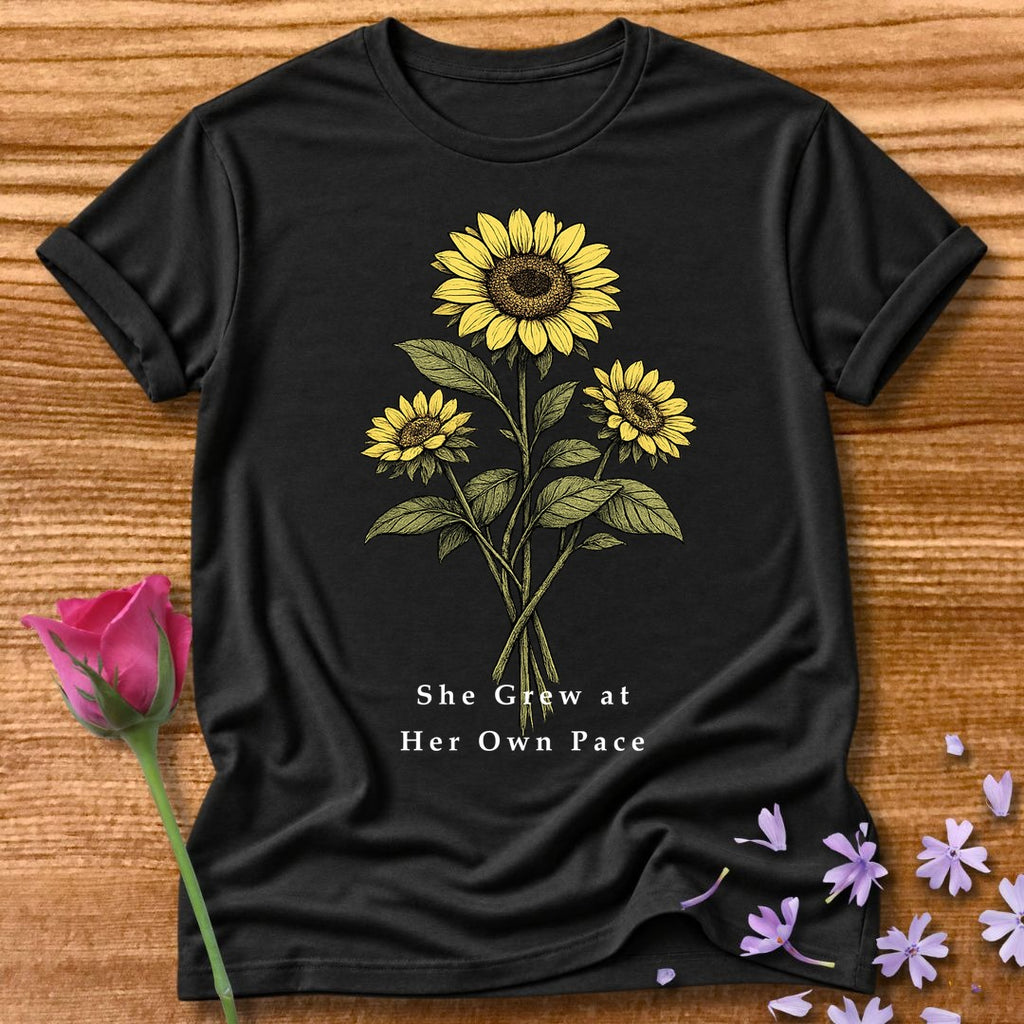 She Grew at Her Own Pace — Sunflower Self Growth in Black