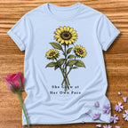 She Grew at Her Own Pace — Sunflower Self Growth in Light Blue