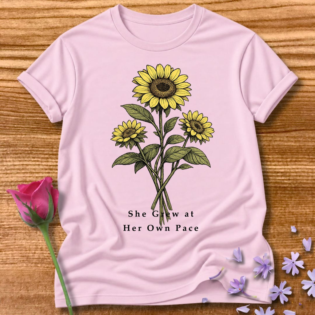 She Grew at Her Own Pace — Sunflower Self Growth in Light Pink