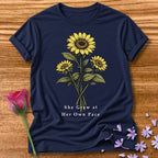 She Grew at Her Own Pace — Sunflower Self Growth in Navy