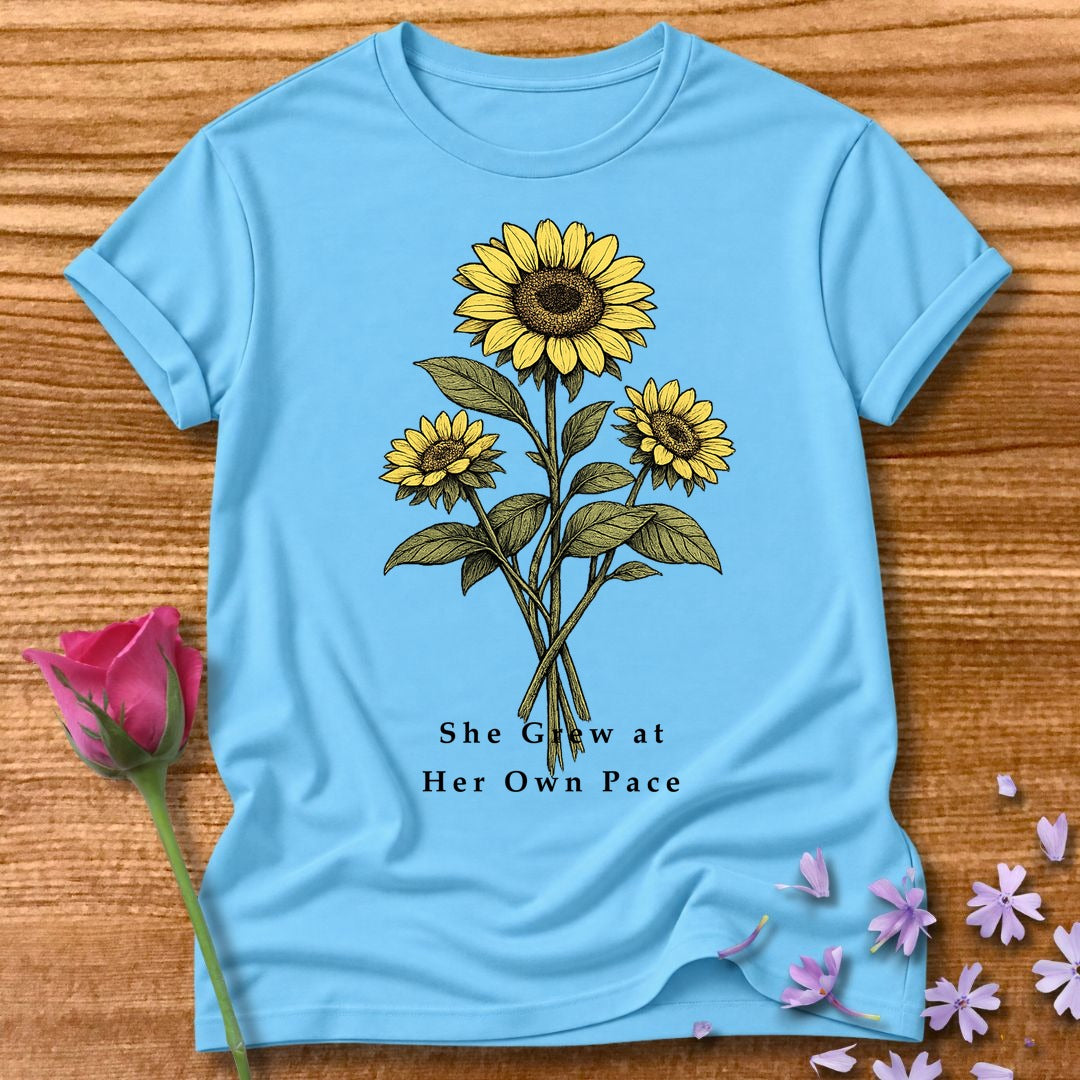 She Grew at Her Own Pace — Sunflower Self Growth in Sky