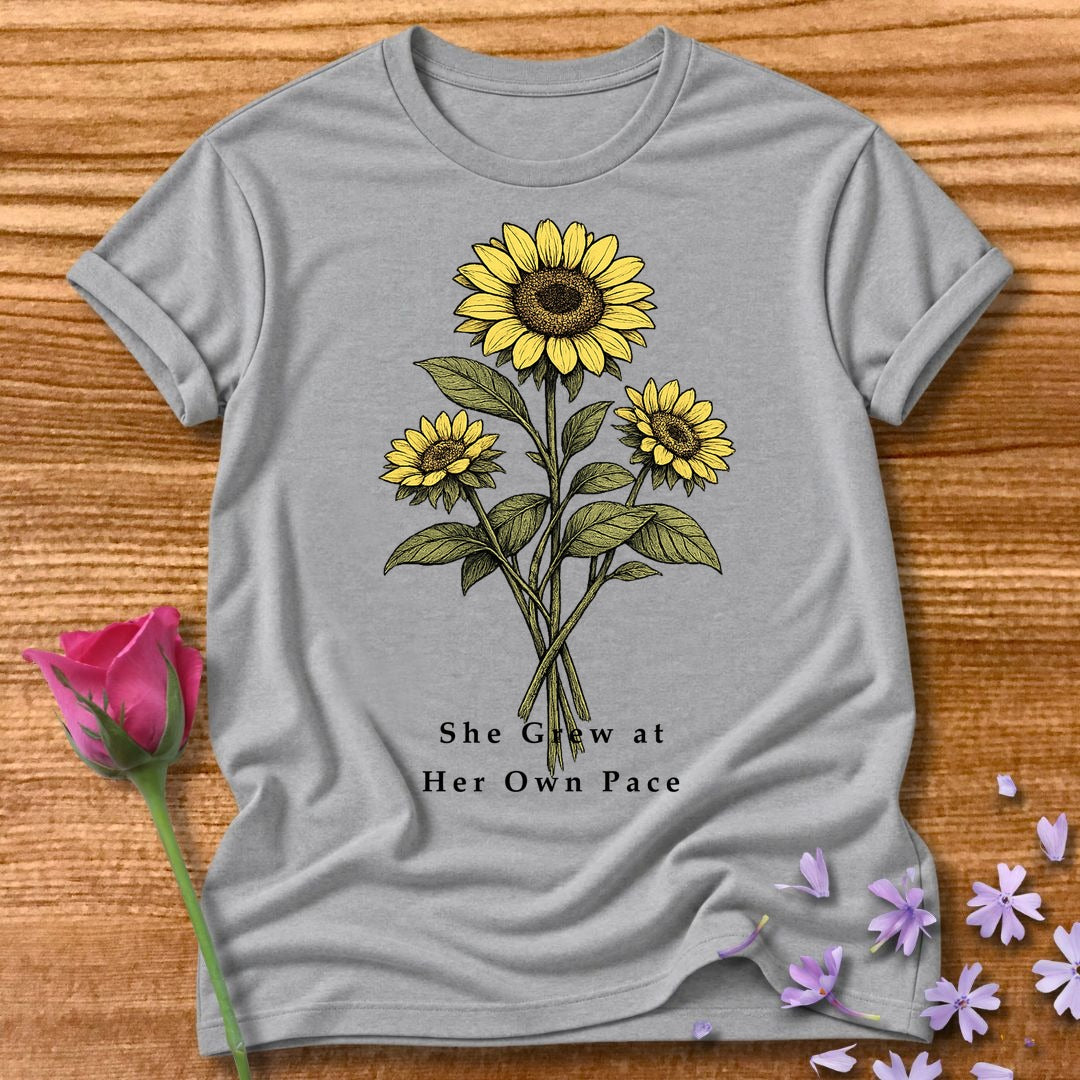 She Grew at Her Own Pace — Sunflower Self Growth in Sport Grey