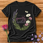 She Grew Quietly Wild — Botanical Wildflower Graphic Tee in Black