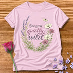 She Grew Quietly Wild — Botanical Wildflower Graphic Tee in Light Pink