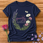 She Grew Quietly Wild — Botanical Wildflower Graphic Tee in Navy
