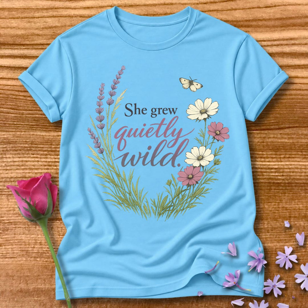 She Grew Quietly Wild — Botanical Wildflower Graphic Tee in Sky