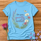 She Grew Quietly Wild — Botanical Wildflower Graphic Tee in Sky