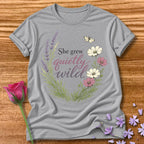 She Grew Quietly Wild — Botanical Wildflower Graphic Tee in Sport Grey