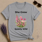 She Grew Quietly Wild — Foxglove Garden Botanical T-Shirt for Women in Sport Grey