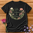 She Outgrew the Noise Botanical Wildflower Graphic Tee in Black