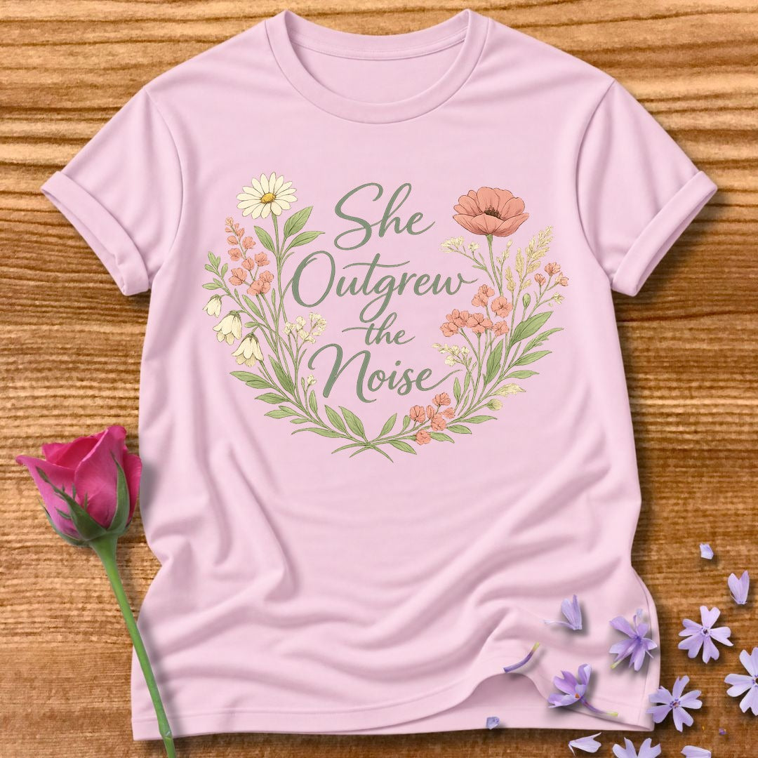 She Outgrew the Noise Botanical Wildflower Graphic Tee in Light Pink