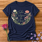 She Outgrew the Noise Botanical Wildflower Graphic Tee in Navy