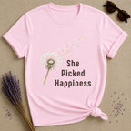 She Picked Happiness — Dandelion Botanical T-Shirt for Women in Light Pink