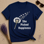 She Picked Happiness — Dandelion Botanical T-Shirt for Women in Navy