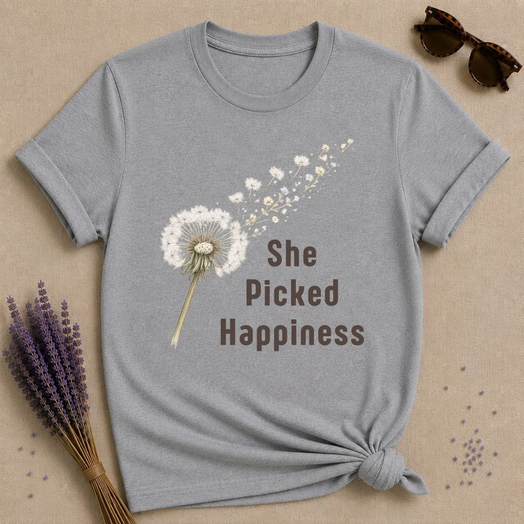 She Picked Happiness — Dandelion Botanical T-Shirt for Women in Sport Grey