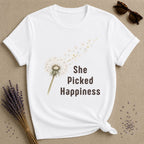 She Picked Happiness — Dandelion Botanical T-Shirt for Women in White