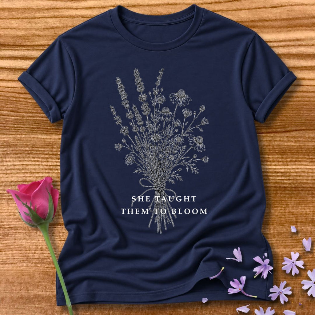 She Taught Them to Bloom — Floral Teacher in Navy
