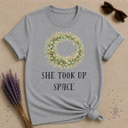 She Took Up Space — Botanical Wreath T-Shirt for Women in Sport Grey