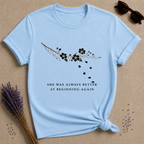 She Was Always Better at Beginning Again — Wildflower Resilience T-Shirt for Women — Light Blue