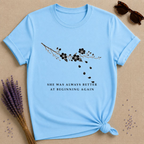 She Was Always Better at Beginning Again — Wildflower Resilience T-Shirt for Women — Sky
