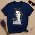She’s a Lot Good — Washed Out Retro Portrait T-Shirt for Women in Navy