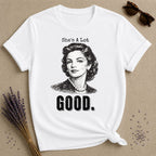 She’s a Lot Good — Washed Out Retro Portrait T-Shirt for Women in White