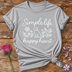 Simple Life Happy Heart — Neon Glow Dog and Floral T-Shirt for Women in Sport Grey