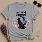 Soft and Untamed — Celestial Wolf Silhouette T-Shirt for Women in Sport Grey