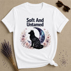 Soft and Untamed — Celestial Wolf Silhouette T-Shirt for Women in White