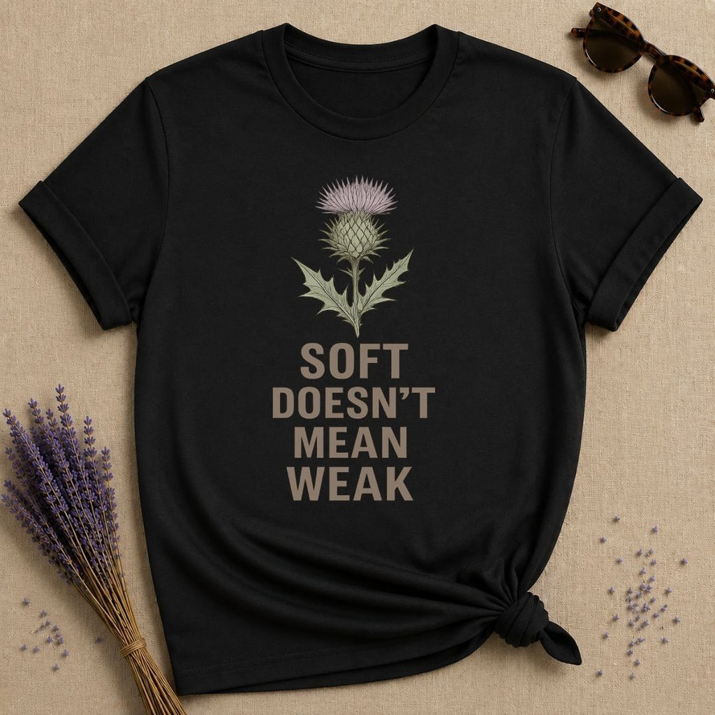 Soft Doesn't Mean Weak — Botanical Thistle T-Shirt for Women in Black