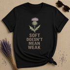Soft Doesn't Mean Weak — Botanical Thistle T-Shirt for Women in Black