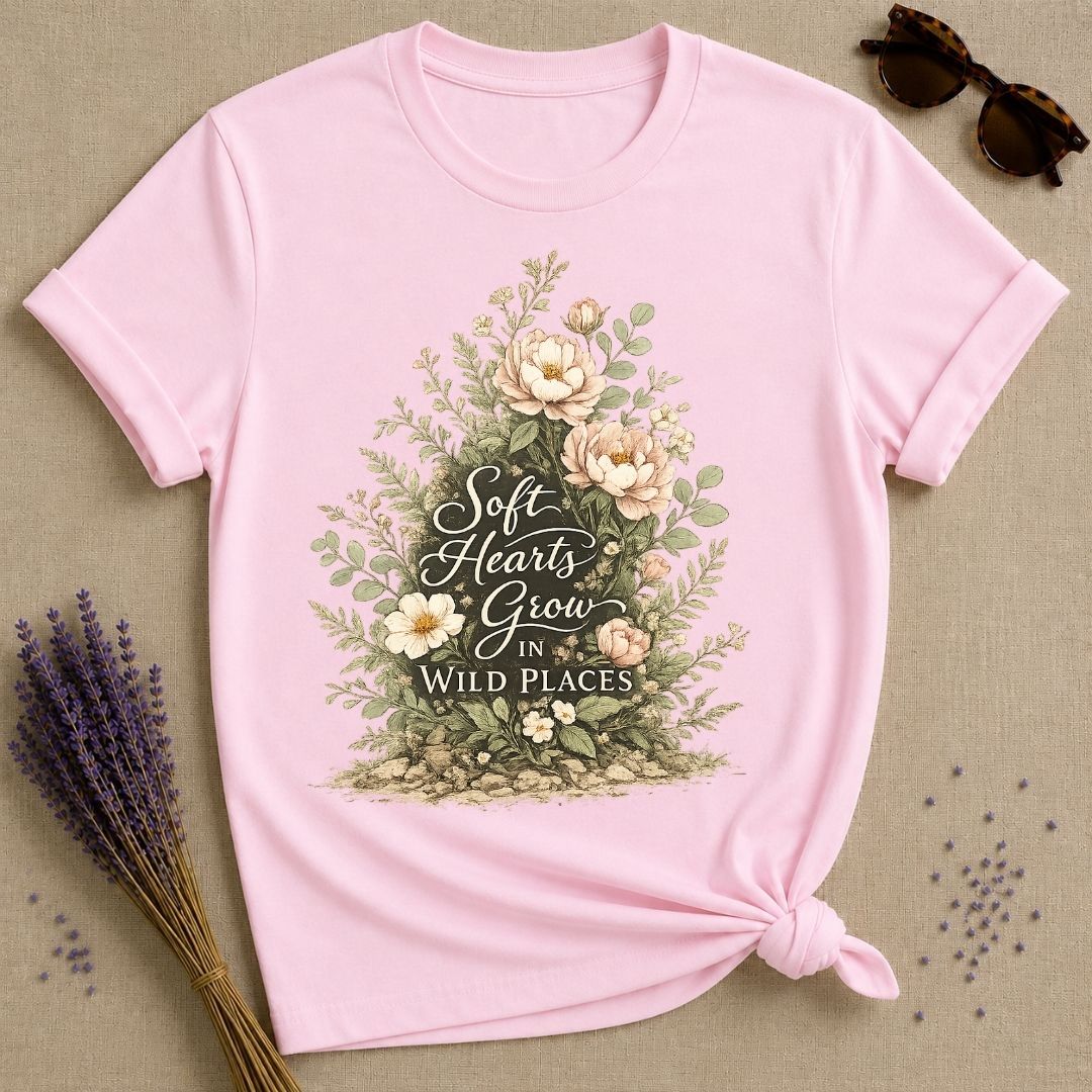 Soft Hearts Grow in Wild Places — Peony Botanical T-Shirt for Women