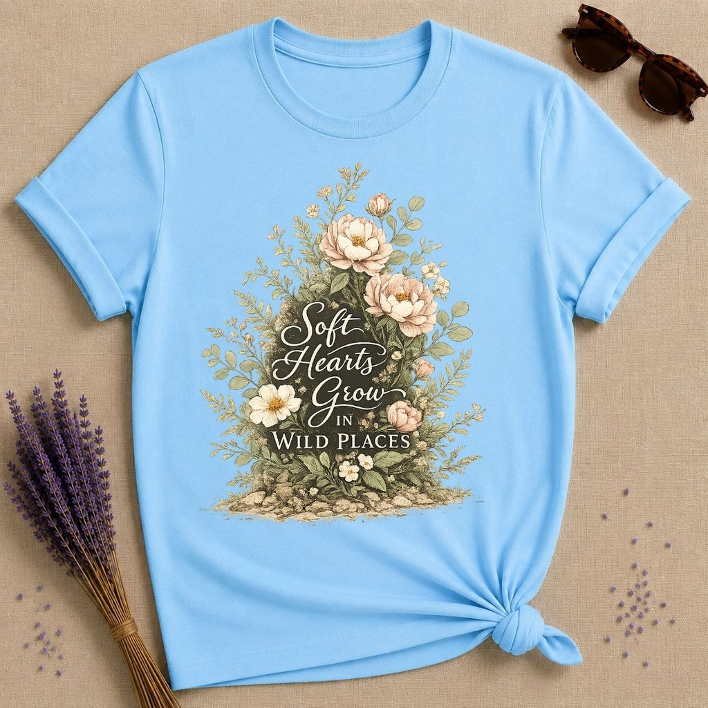 Soft Hearts Grow in Wild Places — Peony Botanical T-Shirt for Women