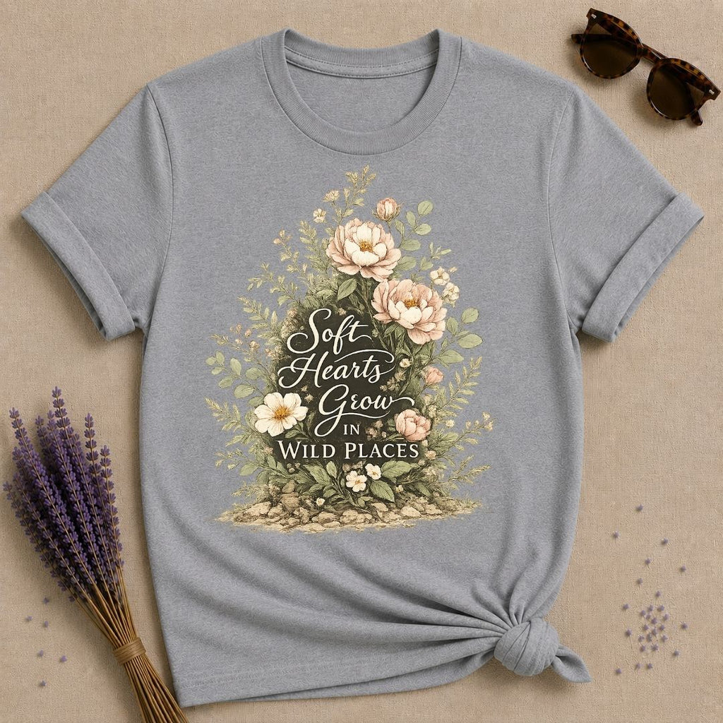 Soft Hearts Grow in Wild Places — Peony Botanical T-Shirt for Women