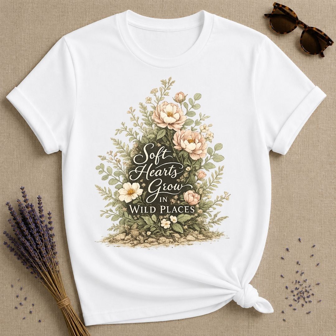 Soft Hearts Grow in Wild Places — Peony Botanical T-Shirt for Women