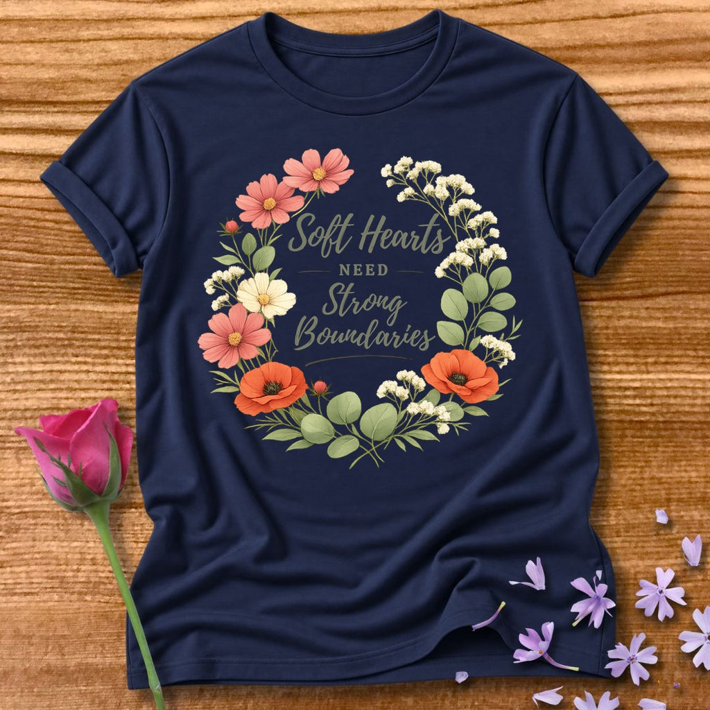 Soft Hearts Need Strong Boundaries — Floral Wreath in Navy